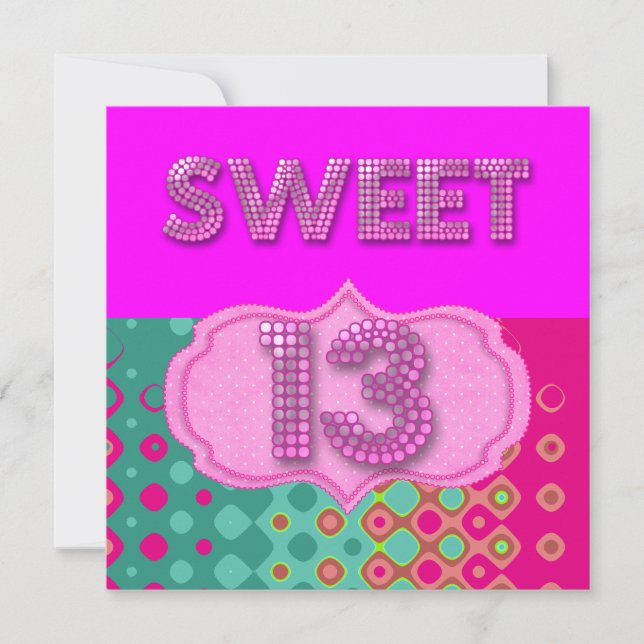 13th Sweet 13 Birthday Party Pink Teal Modern Invitation (Front)