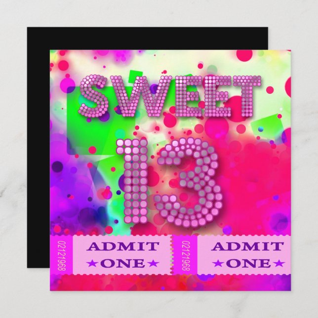 13th Sweet 13 Birthday Party Tickets Fun Invitation (Front/Back)