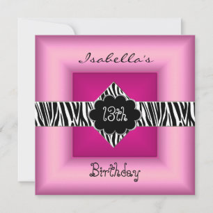 13th Teen Birthday Wild Pink Animal Black 5 Invitation