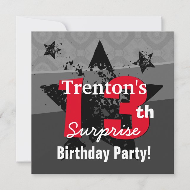 13th TEEN Surprise Birthday Charcoal Grunge C13 Invitation (Front)