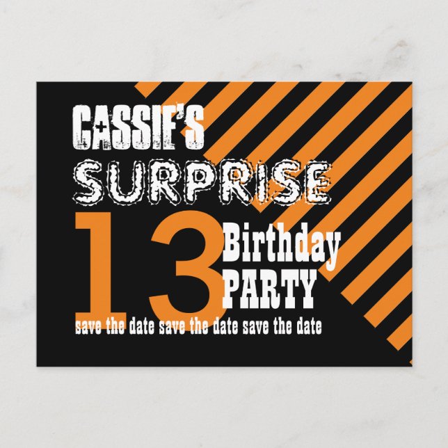 13th TEEN Surprise Birthday Save the Date T13A Announcement Postcard (Front)