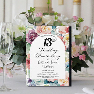 13th Wedding Anniversary Elegant Script Floral Invitation