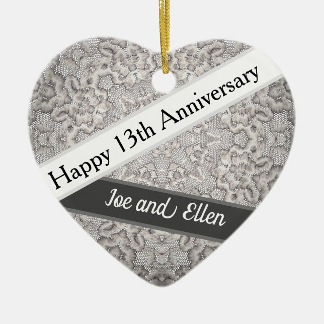 13th Wedding Anniversary, Lace Anniversary Ceramic Tree Decoration (Front)