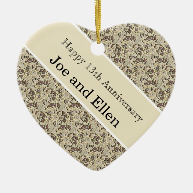 13th Wedding Anniversary, Lace Anniversary Ceramic Tree Decoration (Front)