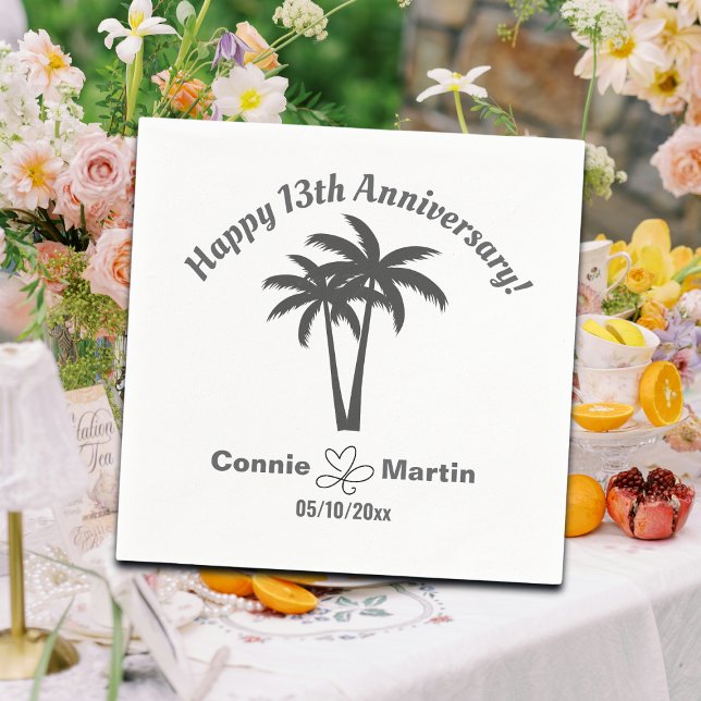 13th Wedding Anniversary Palm Trees Napkin (Creator Uploaded)