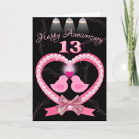 13th Wedding Anniversary Pink Heart Love Birds