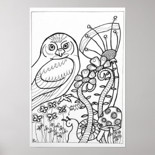 13x19 colouring poster with owl