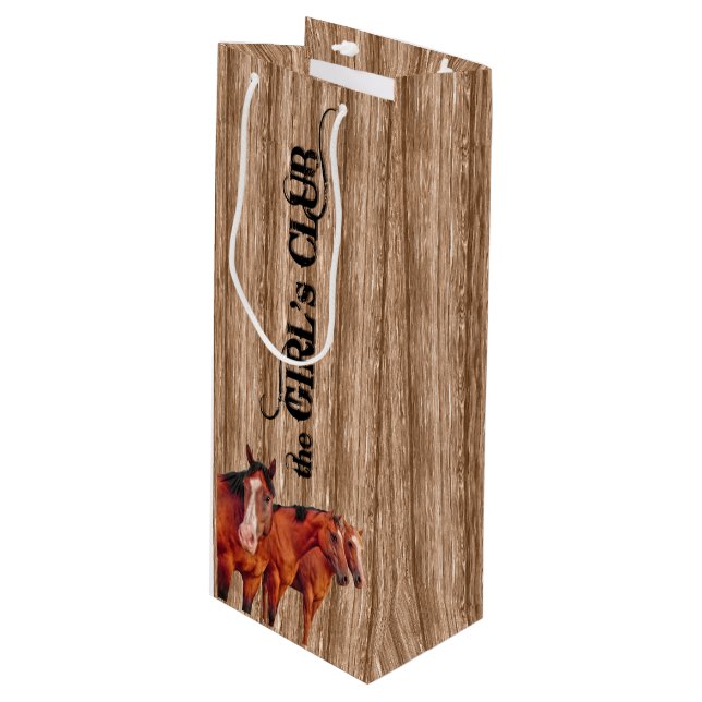 13x4-in Girls Club for Cowgirls Western Wine Gift Bag (Front Angled)
