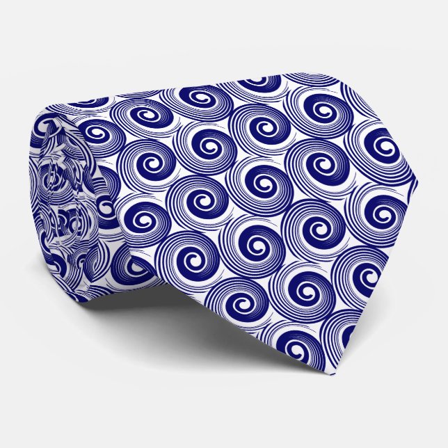 140216 Spirals - Deep Navy on White Tie (Rolled)