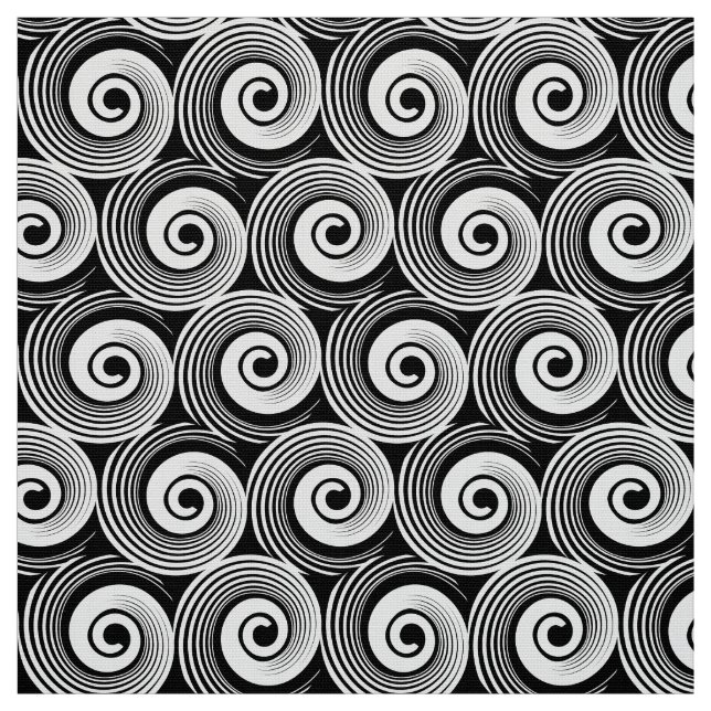 140216 Spirals - White on Black Fabric (Swatch)