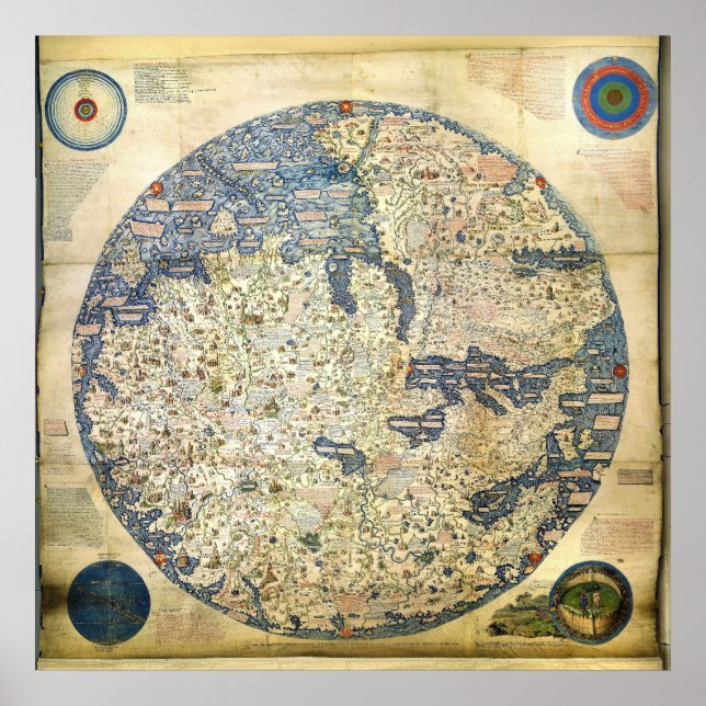 1450 World Map by Venetian Monk Fra Mauro Poster (Front)