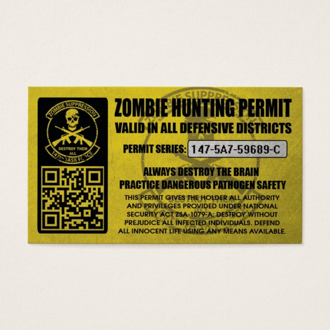 147th Zombie Task Force Hunting Permits (Front)