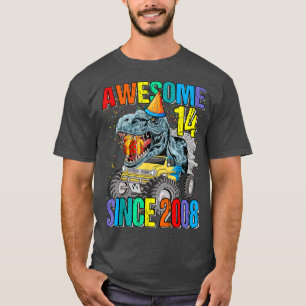 14 Awesome Since 2008 Dinosaur Monster Truck 14th T-Shirt