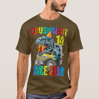 14 Crushing It Since 2008 Monster Truck Dinosaur  T-Shirt