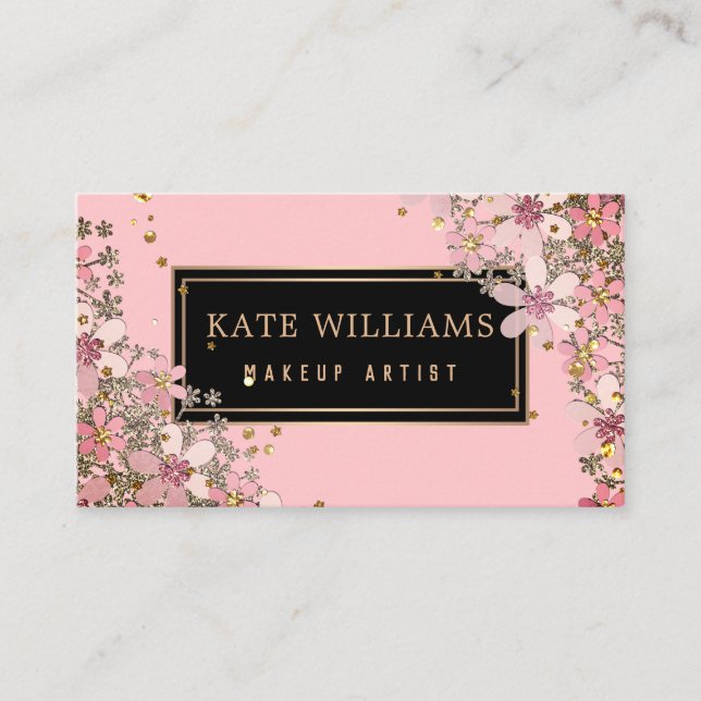 14 Elegant flower pattern, elegant, pink flowers Business Card (Front)