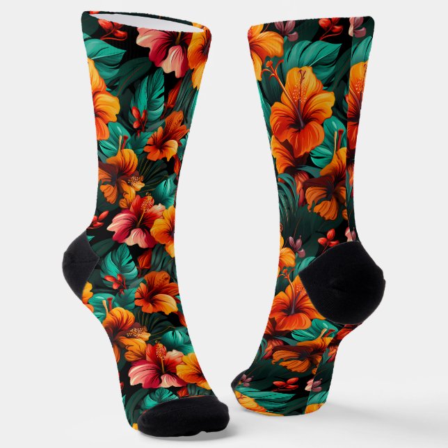#14 Floral pattern Crew Socks (Angled)