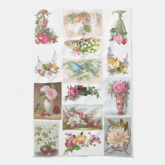 14 Floral Victorian Trade Cards Collage Tea Towel