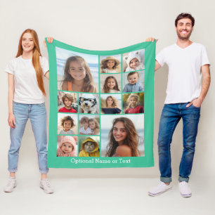 14 Photo Collage - CAN EDIT COLOR optional text Fleece Blanket