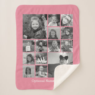14 Photo Collage - CAN EDIT Pink optional text Sherpa Blanket