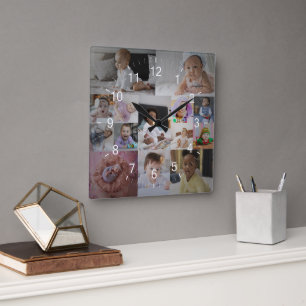 14 Photo Collage Custom Gift Square Wall Clock