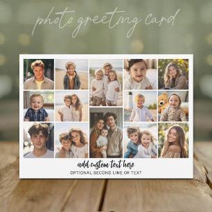14 Photo Collage Grid - 2 Text boxes - black white Holiday Card