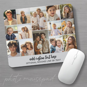 14 Photo Collage Grid - 2 Text boxes - grey white Mouse Pad
