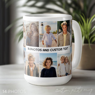 14 Photo Collage Grid - minimal modern Centre Text Coffee Mug
