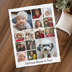 14 Photo Collage - Modern Minimal White Fleece Blanket