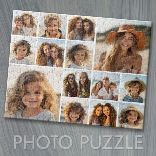 14 Photo Collage - Modern Minimal White Jigsaw Puzzle