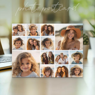14 Photo Collage - Modern Minimal White Postcard