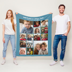 14 Photo Collage - Picture Grid - Blue Fleece Blanket