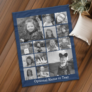 14 Photos - Modern Collage - Blue Background Fleece Blanket