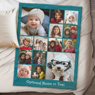 14 Photos - Modern Collage - Blue Background Fleece Blanket