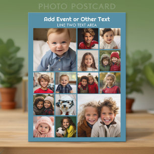 14 Photos - Modern Collage - Blue Background Postcard