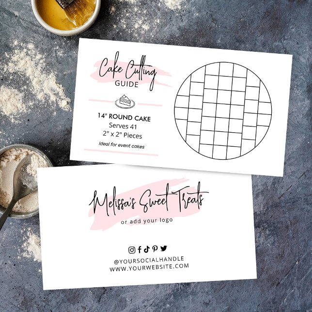 14" Round Birthday Cake Serving Guide 2x2 Portions Enclosure Card (14 inch round party cake cutting guide)