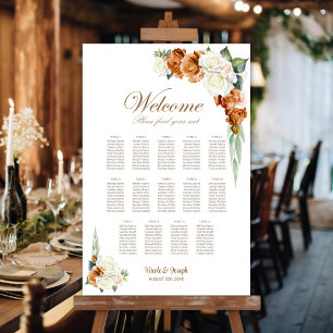 14 Table Burnt Orange White Floral Seating Chart