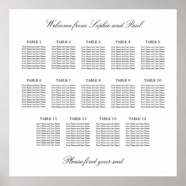 14 Table Elegant Minimalist Seating Chart (Front)