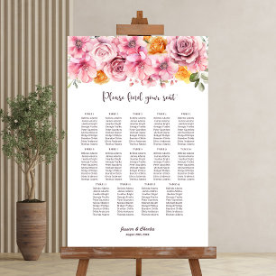 14 Table Elegant Pink Floral Wedding Seating Chart