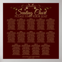 14 Table Gold & Auburn Brown Wedding Seating Chart