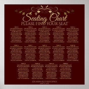 14 Table Gold & Auburn Brown Wedding Seating Chart