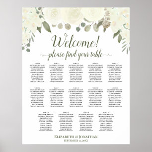 14 Table Ivory White Floral Wedding Seating Chart