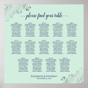 14 Table Mint Green & Navy Wedding Seating Chart