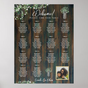 14 Table Rustic Wood Gypsophila SEATING CHART Foam