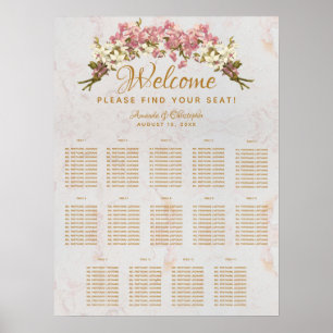 14 Table Seating Chart Wedding Marble Pink Orchids
