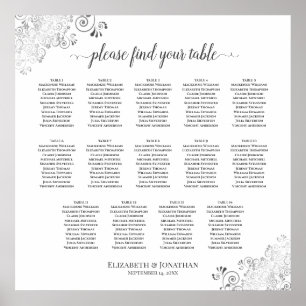 14 Table Silver Frills Wedding Seating Chart White