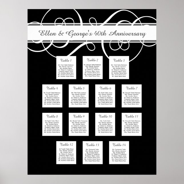 14 Table Wedding Anniversary Seating Chart (Front)