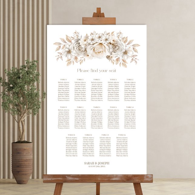 14 Table White Floral Wedding Seating Chart (Creator Uploaded)