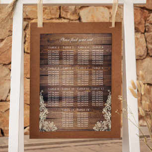 14 Tables Rustic Wood & Lace Wedding Seating Chart