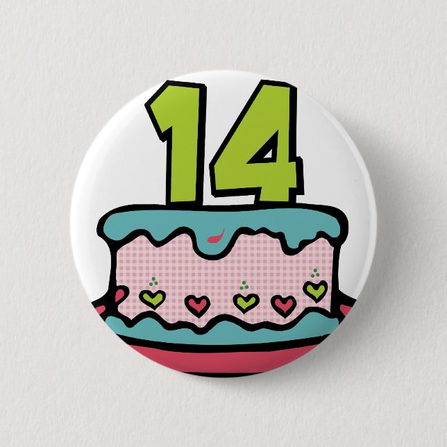 14 Year Old Birthday Cake 6 Cm Round Badge (Front)