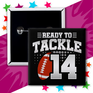 14 Year Old Tackle Football Party 14th Birthday 15 Cm Square Badge